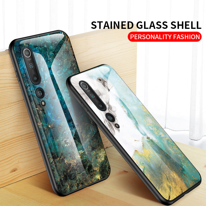 Marble Texture Tempered Glass + PC + TPU Hybrid Case for Xiaomi Mi 10