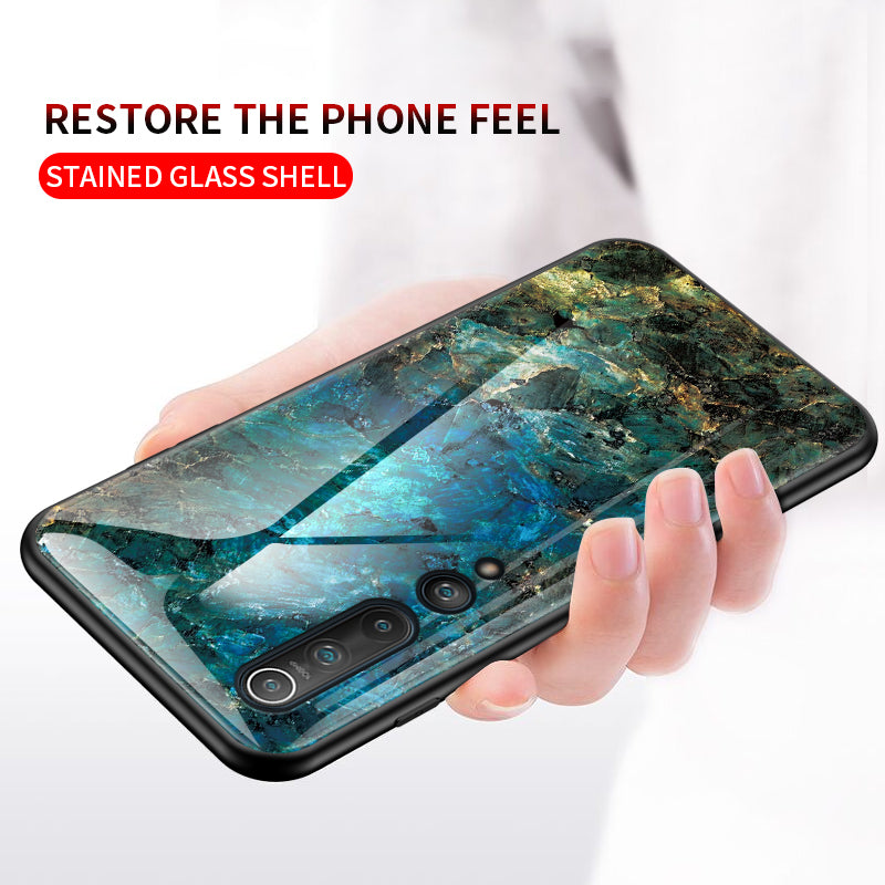 Marble Texture Tempered Glass + PC + TPU Hybrid Case for Xiaomi Mi 10