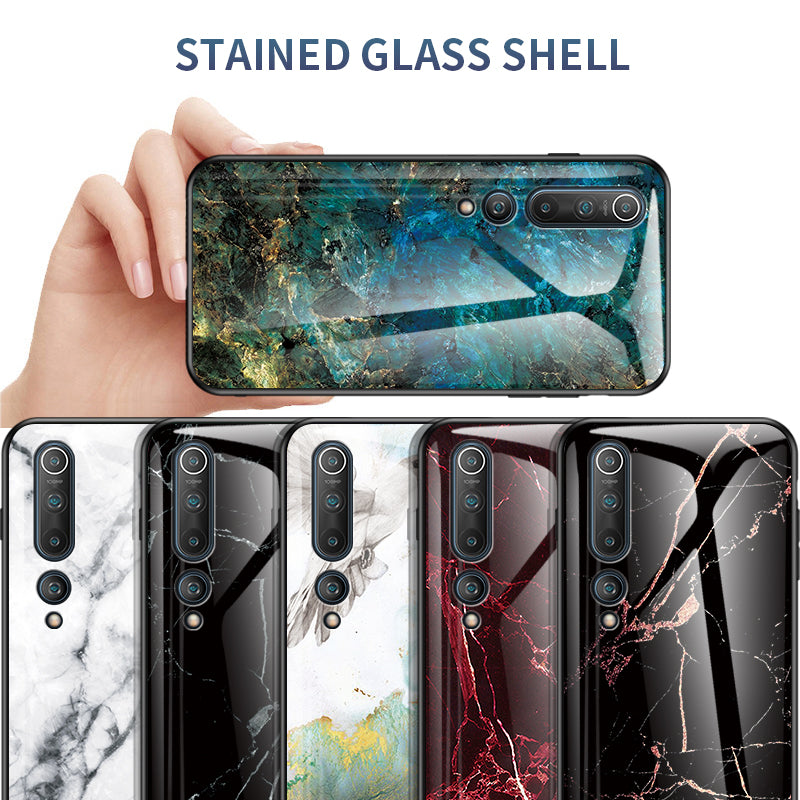 Marble Texture Tempered Glass + PC + TPU Hybrid Case for Xiaomi Mi 10