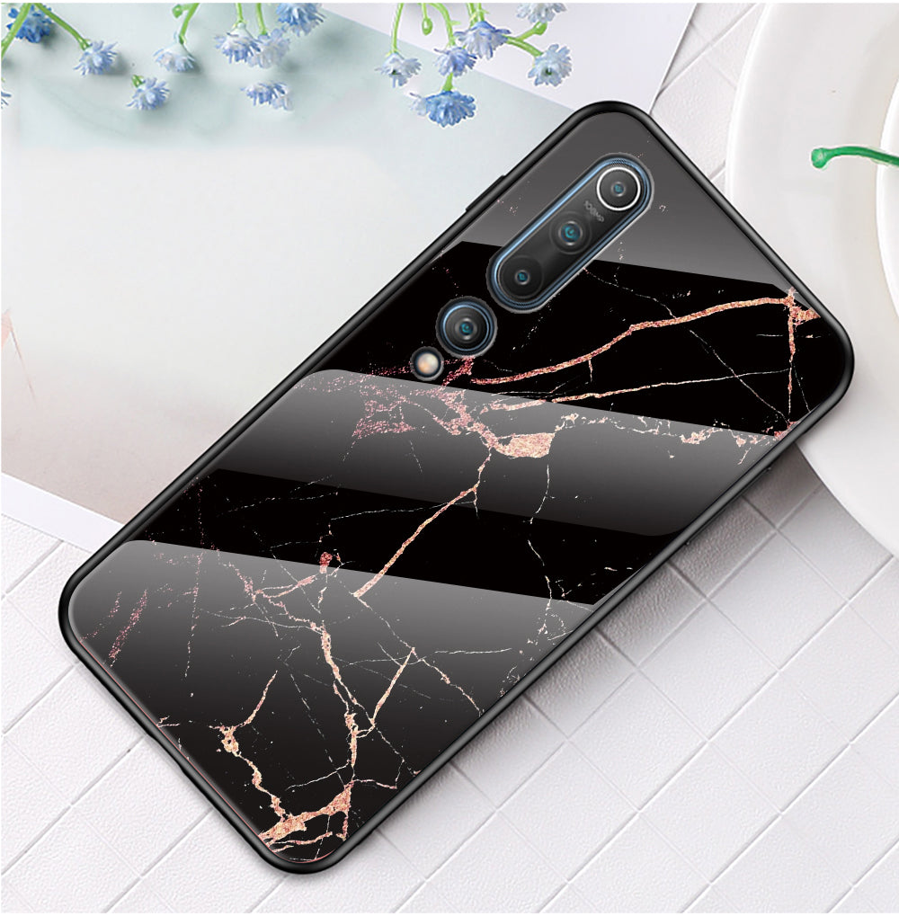 Marble Texture Tempered Glass + PC + TPU Hybrid Case for Xiaomi Mi 10