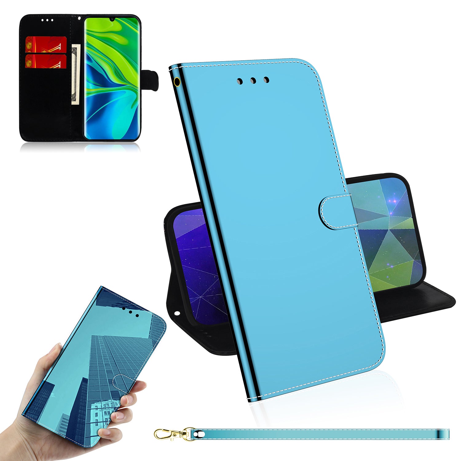 Mirror Surface Leather Wallet Stand Phone Cover for Xiaomi Mi 10/Mi 10 Pro