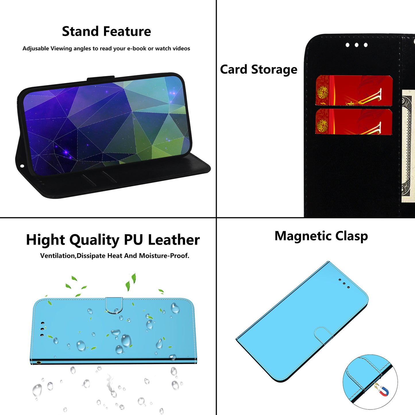 Mirror Surface Leather Wallet Stand Phone Cover for Xiaomi Mi 10/Mi 10 Pro