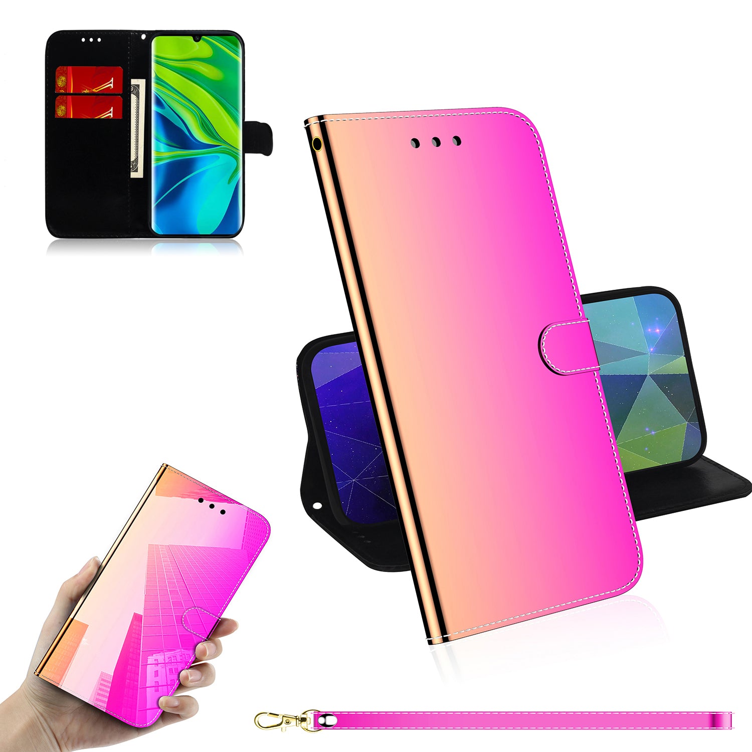 Mirror Surface Leather Wallet Stand Phone Cover for Xiaomi Mi 10/Mi 10 Pro