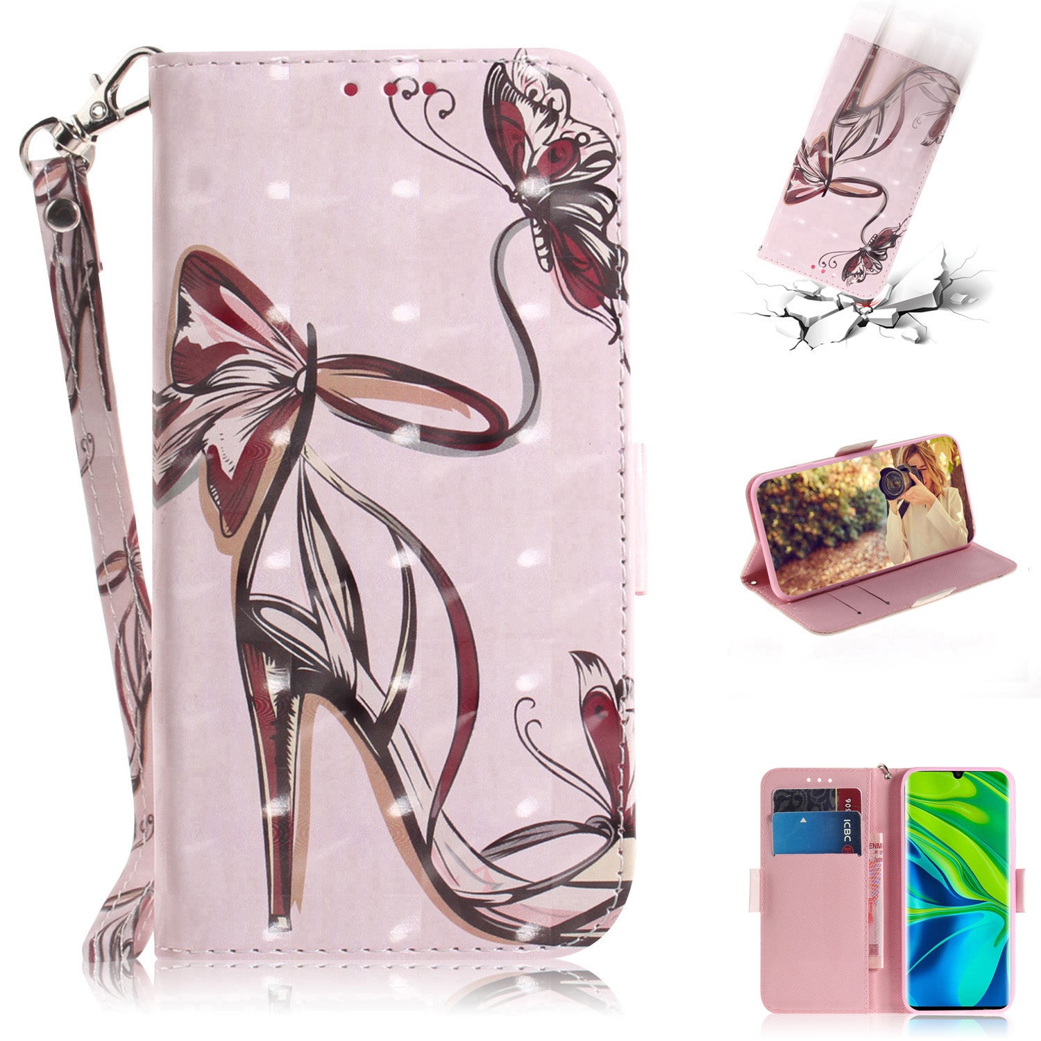Light Spot Decor Patterned Leather Case Wallet Phone Shell for Xiaomi Mi 10/10 Pro