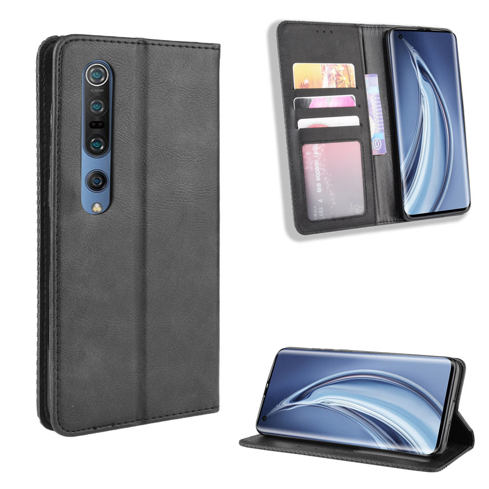 Auto-absorbed Retro Leather Wallet Case Shell for Xiaomi Mi 10 5G/Mi 10 Pro 5G