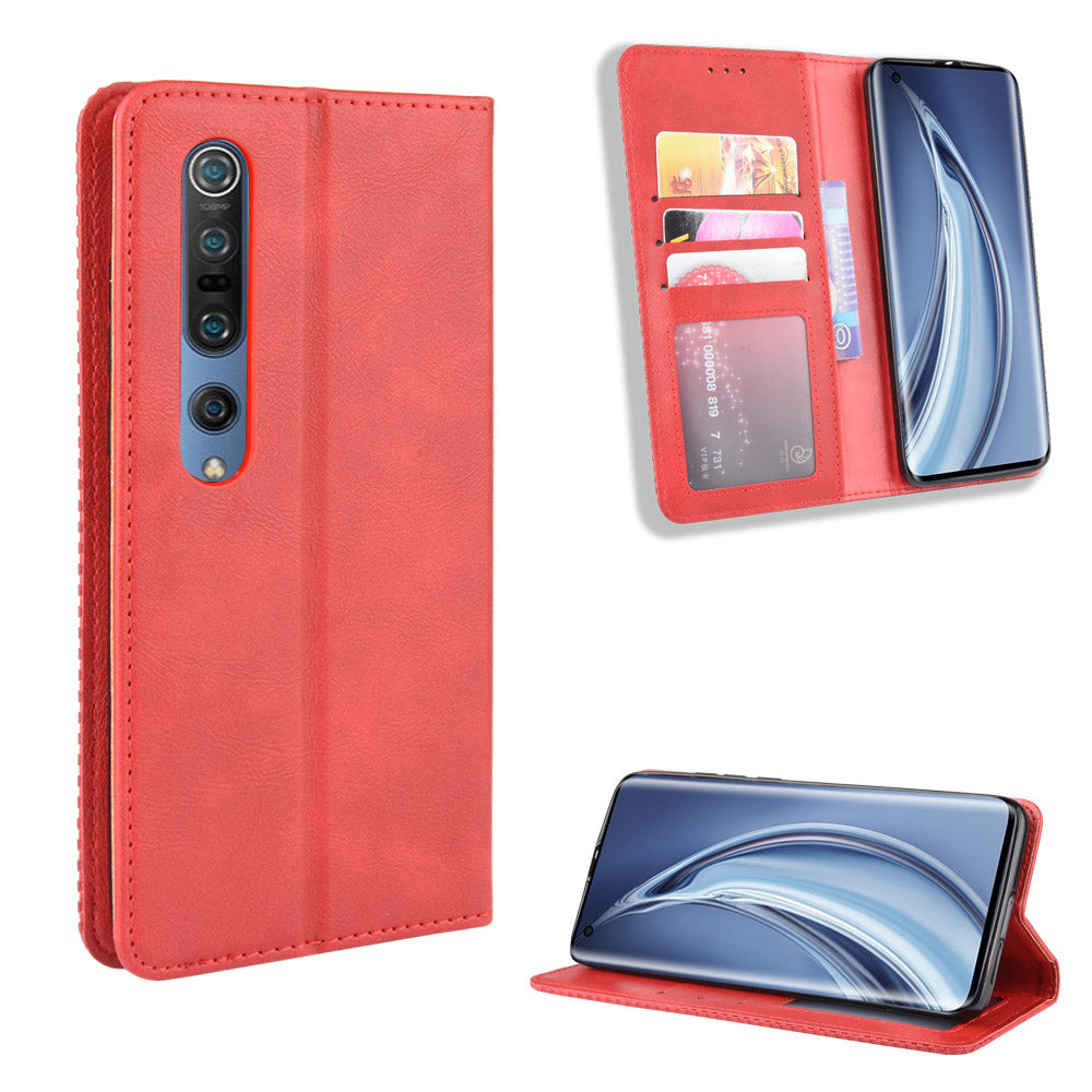Auto-absorbed Retro Leather Wallet Case Shell for Xiaomi Mi 10 5G/Mi 10 Pro 5G