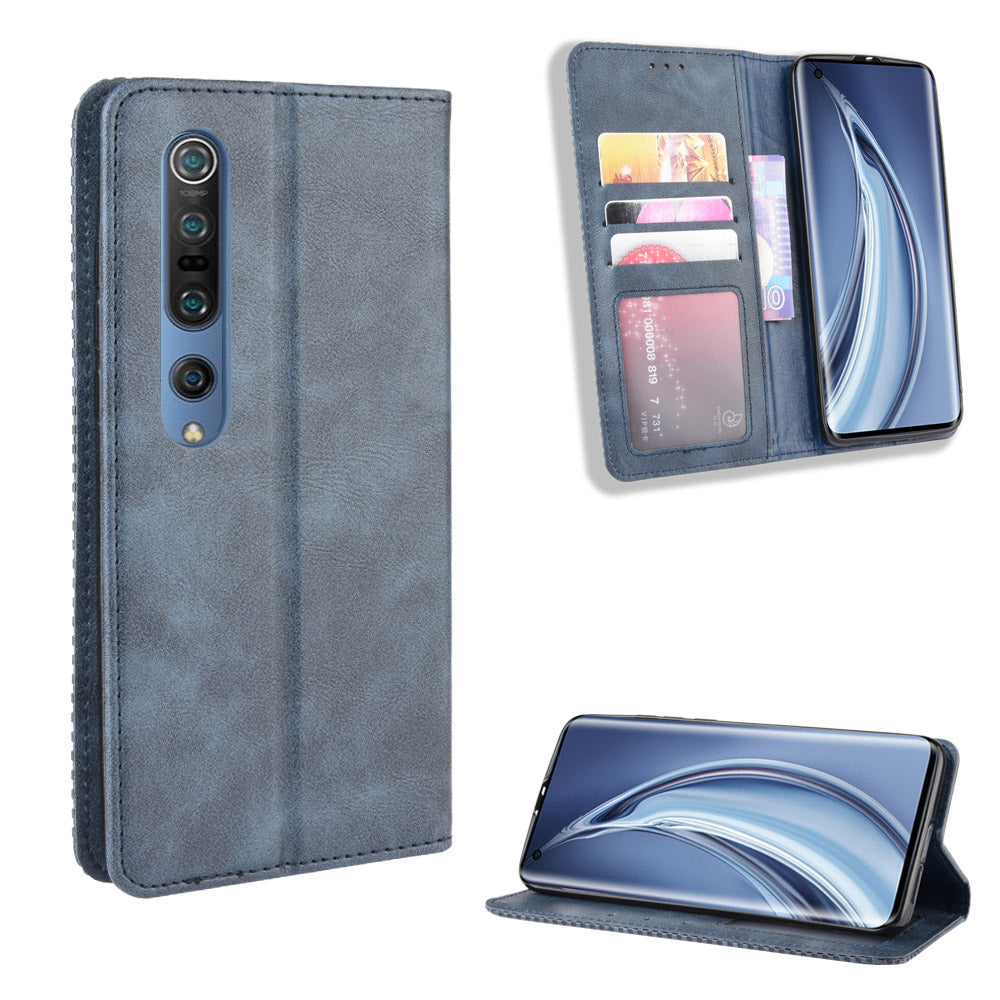 Auto-absorbed Retro Leather Wallet Case Shell for Xiaomi Mi 10 5G/Mi 10 Pro 5G
