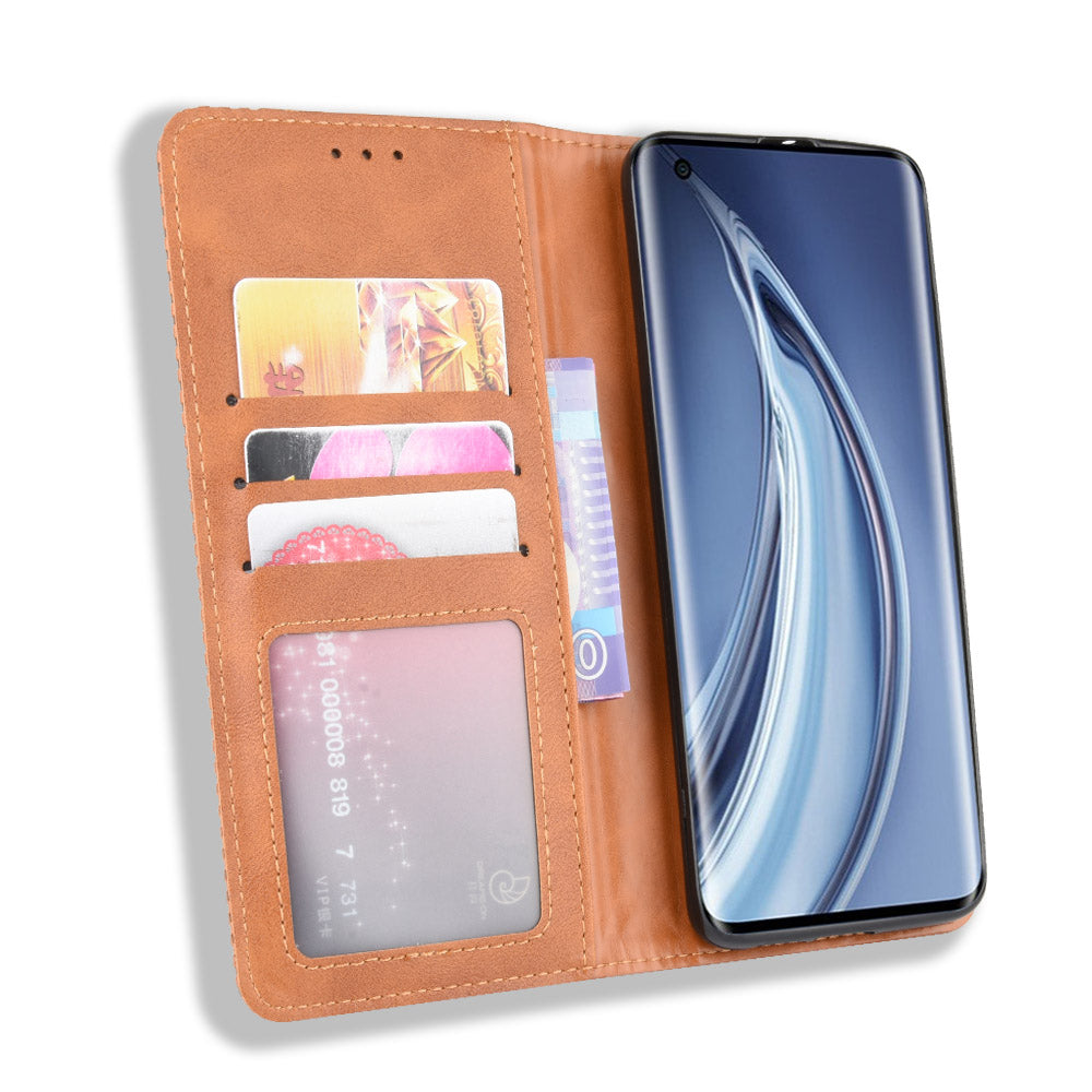 Auto-absorbed Retro Leather Wallet Case Shell for Xiaomi Mi 10 5G/Mi 10 Pro 5G