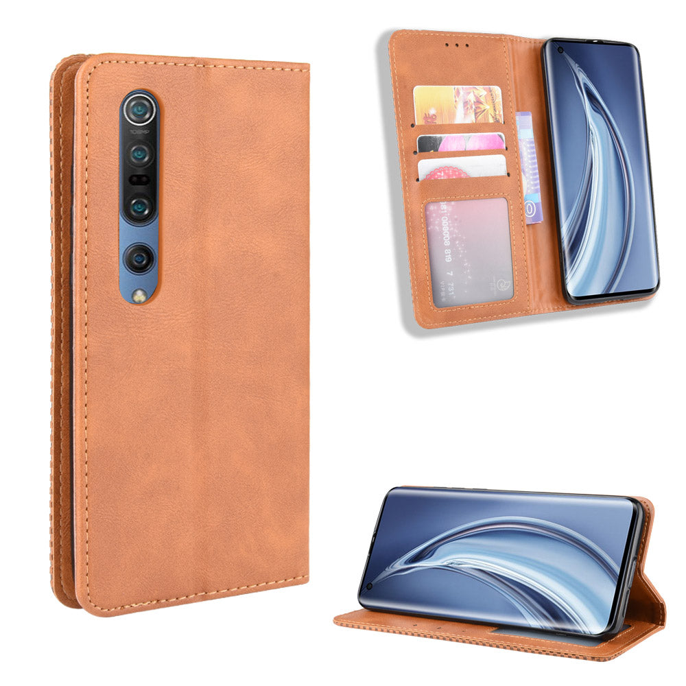 Auto-absorbed Retro Leather Wallet Case Shell for Xiaomi Mi 10 5G/Mi 10 Pro 5G