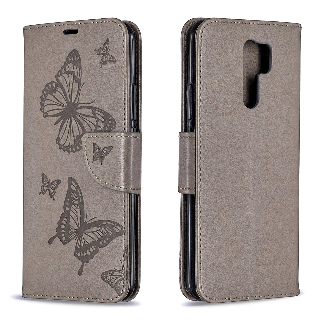Imprint Butterflies Wallet Stand Flip Leather Phone Shell for Xiaomi Redmi 9