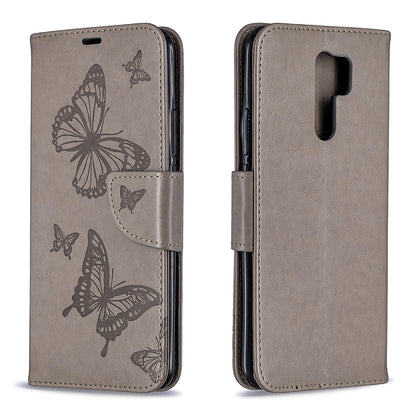 Imprint Butterflies Wallet Stand Flip Leather Phone Shell for Xiaomi Redmi 9