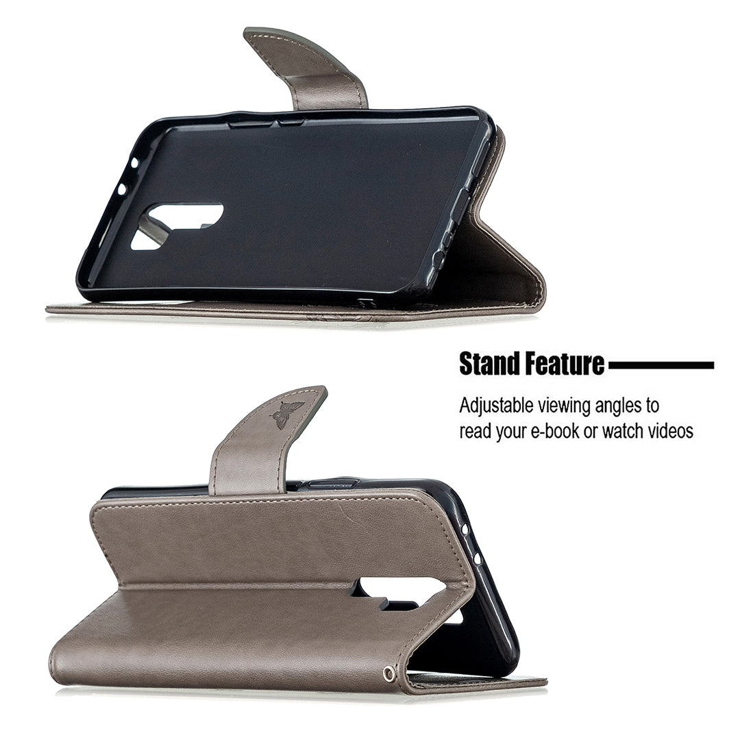 Imprint Butterflies Wallet Stand Flip Leather Phone Shell for Xiaomi Redmi 9