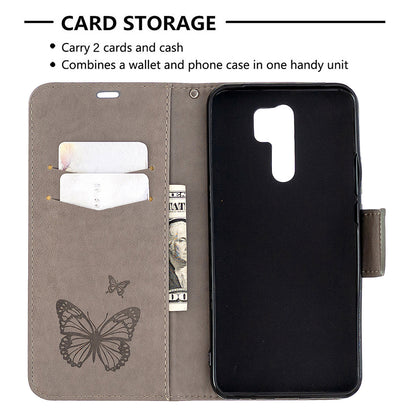 Imprint Butterflies Wallet Stand Flip Leather Phone Shell for Xiaomi Redmi 9