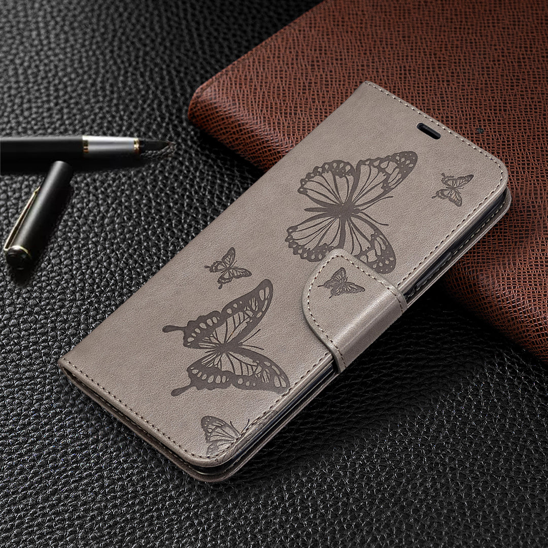 Imprint Butterflies Wallet Stand Flip Leather Phone Shell for Xiaomi Redmi 9