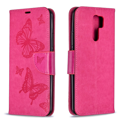 Imprint Butterflies Wallet Stand Flip Leather Phone Shell for Xiaomi Redmi 9
