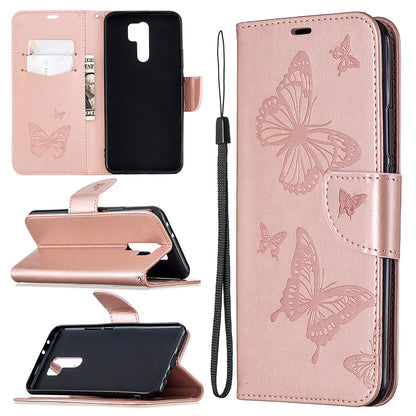 Imprint Butterflies Wallet Stand Flip Leather Phone Shell for Xiaomi Redmi 9