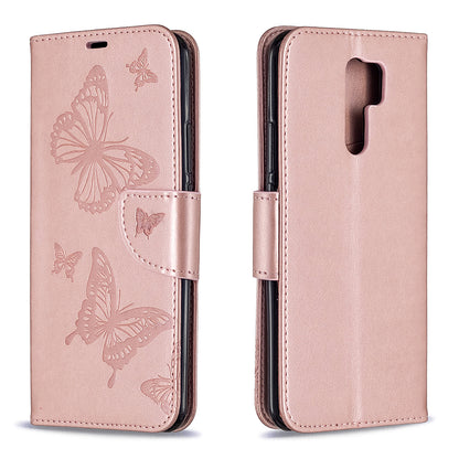 Imprint Butterflies Wallet Stand Flip Leather Phone Shell for Xiaomi Redmi 9
