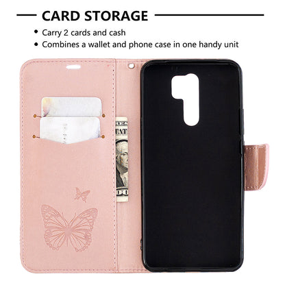 Imprint Butterflies Wallet Stand Flip Leather Phone Shell for Xiaomi Redmi 9