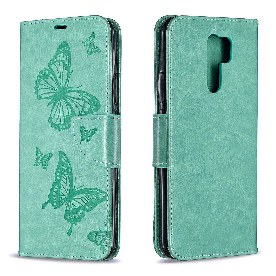Imprint Butterflies Wallet Stand Flip Leather Phone Shell for Xiaomi Redmi 9