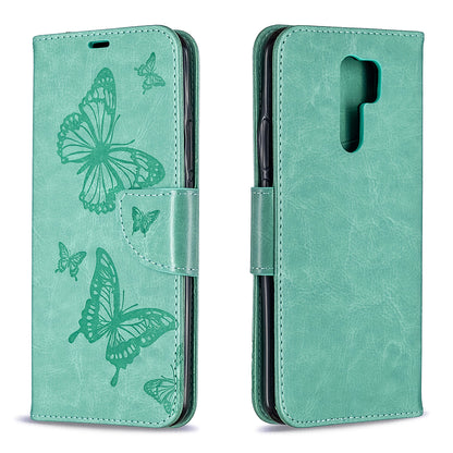Imprint Butterflies Wallet Stand Flip Leather Phone Shell for Xiaomi Redmi 9