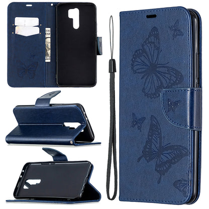 Imprint Butterflies Wallet Stand Flip Leather Phone Shell for Xiaomi Redmi 9