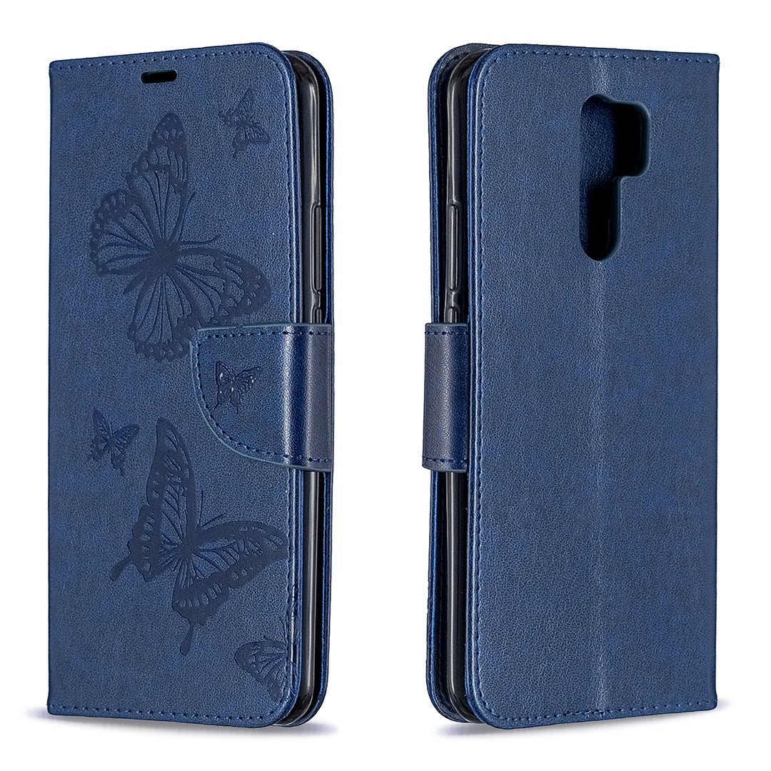 Imprint Butterflies Wallet Stand Flip Leather Phone Shell for Xiaomi Redmi 9