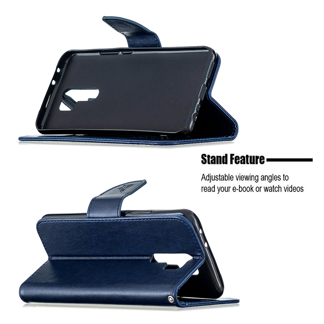 Imprint Butterflies Wallet Stand Flip Leather Phone Shell for Xiaomi Redmi 9