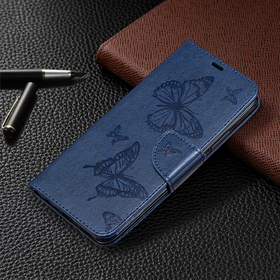 Imprint Butterflies Wallet Stand Flip Leather Phone Shell for Xiaomi Redmi 9