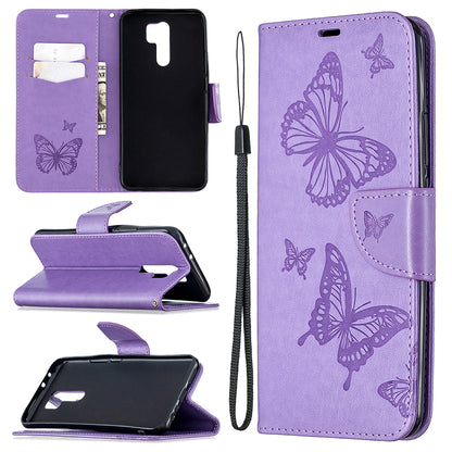 Imprint Butterflies Wallet Stand Flip Leather Phone Shell for Xiaomi Redmi 9