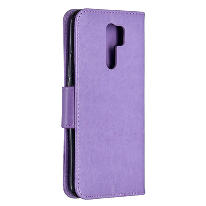 Imprint Butterflies Wallet Stand Flip Leather Phone Shell for Xiaomi Redmi 9