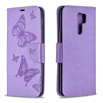 Imprint Butterflies Wallet Stand Flip Leather Phone Shell for Xiaomi Redmi 9