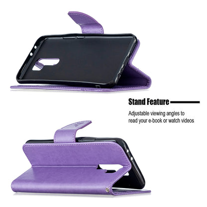 Imprint Butterflies Wallet Stand Flip Leather Phone Shell for Xiaomi Redmi 9