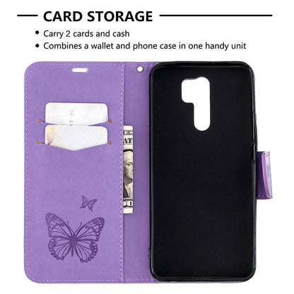 Imprint Butterflies Wallet Stand Flip Leather Phone Shell for Xiaomi Redmi 9