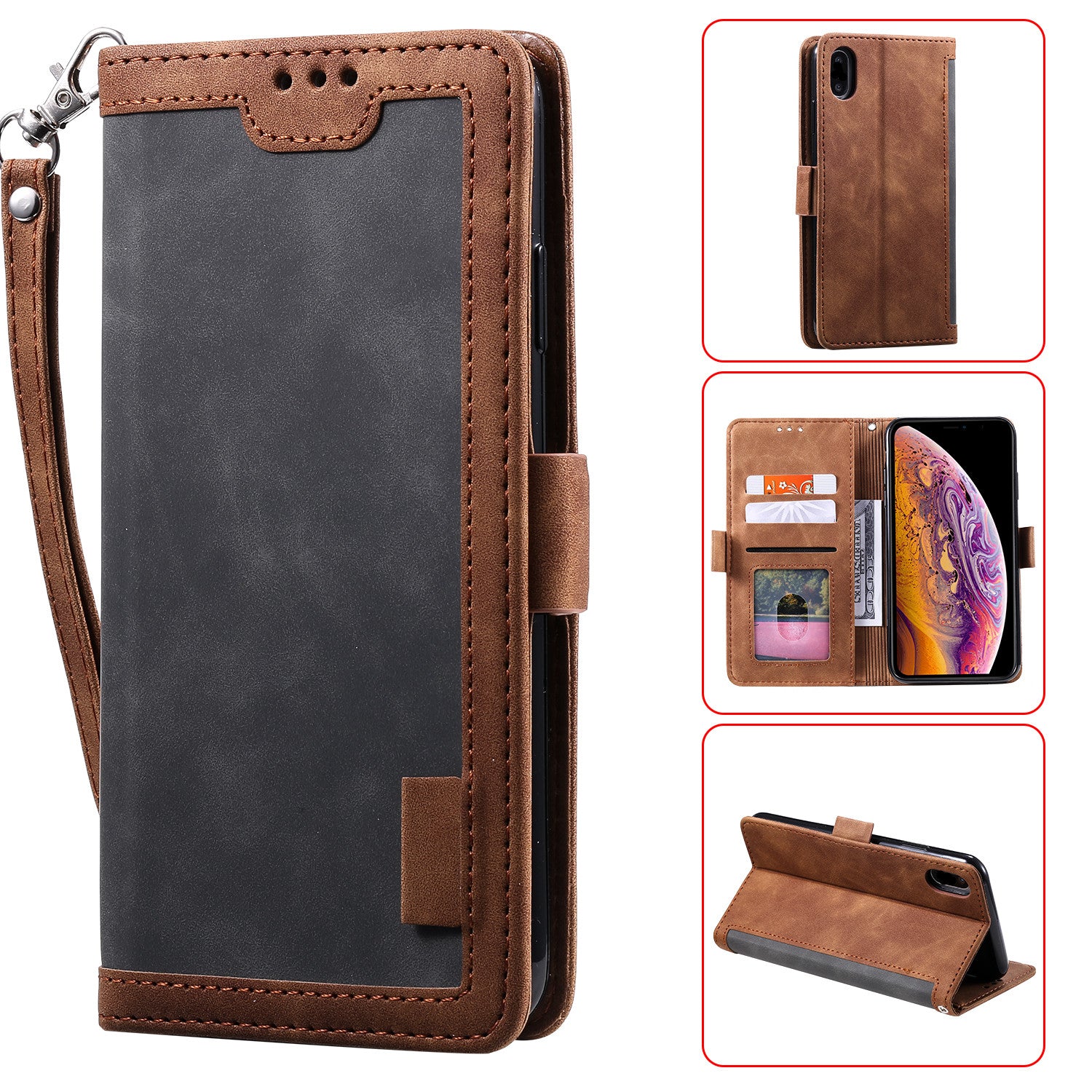 Rerto Splicing Leather Cover with Wallet for Xiaomi Redmi 9A