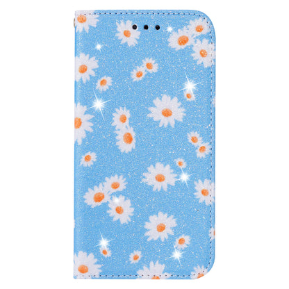 Daisy Pattern Flash Powder Card Holder Flip Leather Phone Case for Xiaomi Redmi 9