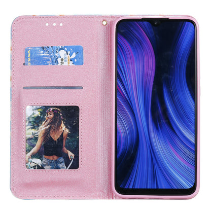 Daisy Pattern Flash Powder Card Holder Flip Leather Phone Case for Xiaomi Redmi 9