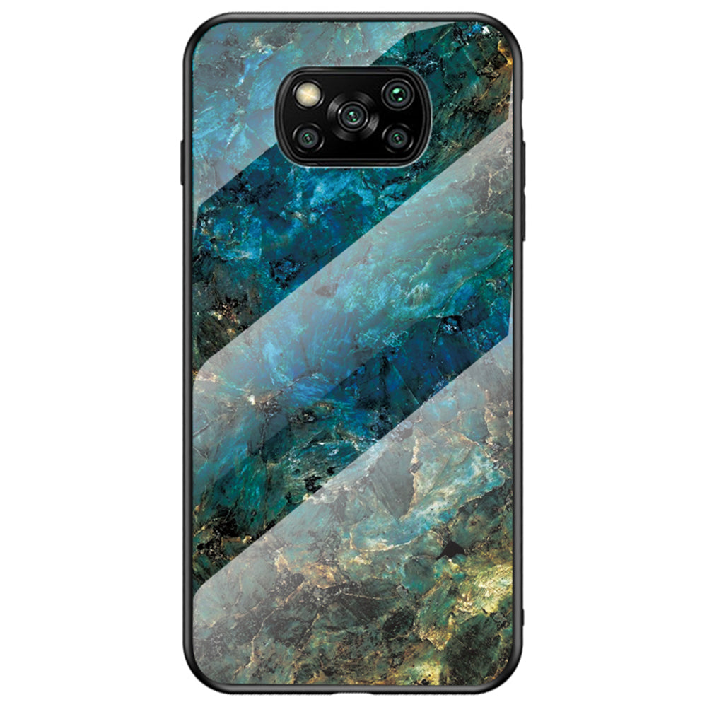 For Xiaomi Poco X3/Poco X3 Pro/Poco X3 NFC Marble Pattern Phone Case Tempered Glass+PC Back + TPU Bumper Combo Cover