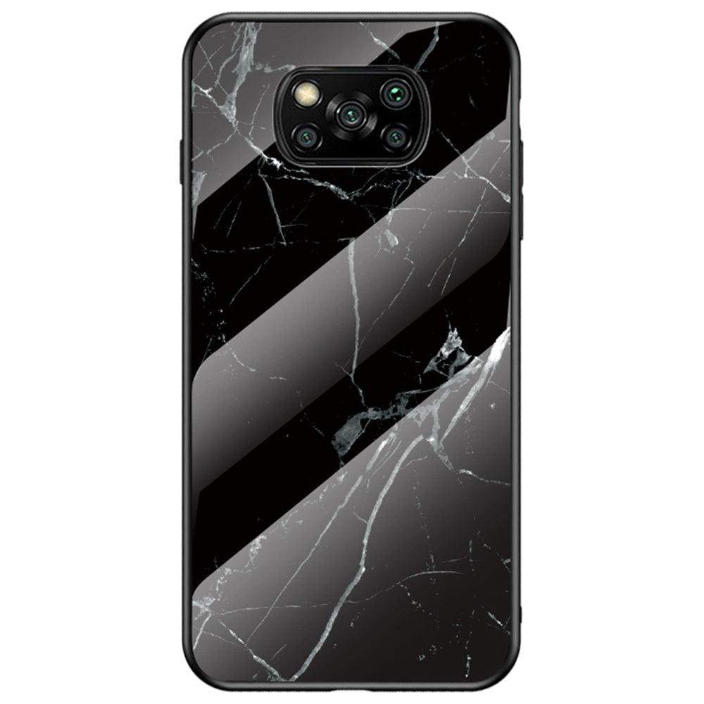 For Xiaomi Poco X3/Poco X3 Pro/Poco X3 NFC Marble Pattern Phone Case Tempered Glass+PC Back + TPU Bumper Combo Cover