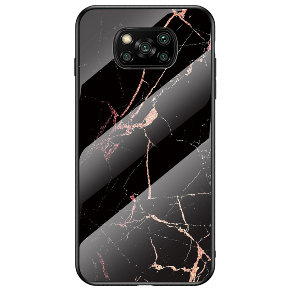 For Xiaomi Poco X3/Poco X3 Pro/Poco X3 NFC Marble Pattern Phone Case Tempered Glass+PC Back + TPU Bumper Combo Cover