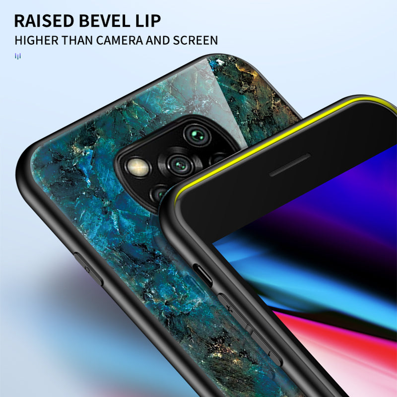 For Xiaomi Poco X3/Poco X3 Pro/Poco X3 NFC Marble Pattern Phone Case Tempered Glass+PC Back + TPU Bumper Combo Cover