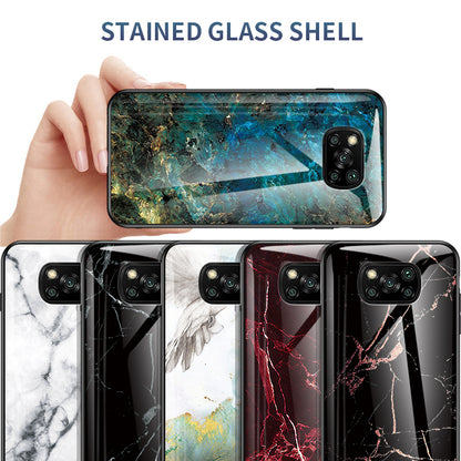 For Xiaomi Poco X3/Poco X3 Pro/Poco X3 NFC Marble Pattern Phone Case Tempered Glass+PC Back + TPU Bumper Combo Cover