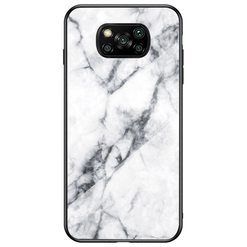 For Xiaomi Poco X3/Poco X3 Pro/Poco X3 NFC Marble Pattern Phone Case Tempered Glass+PC Back + TPU Bumper Combo Cover