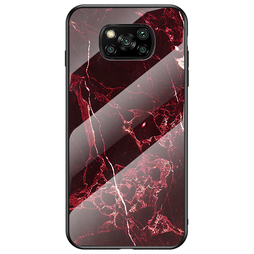 For Xiaomi Poco X3/Poco X3 Pro/Poco X3 NFC Marble Pattern Phone Case Tempered Glass+PC Back + TPU Bumper Combo Cover