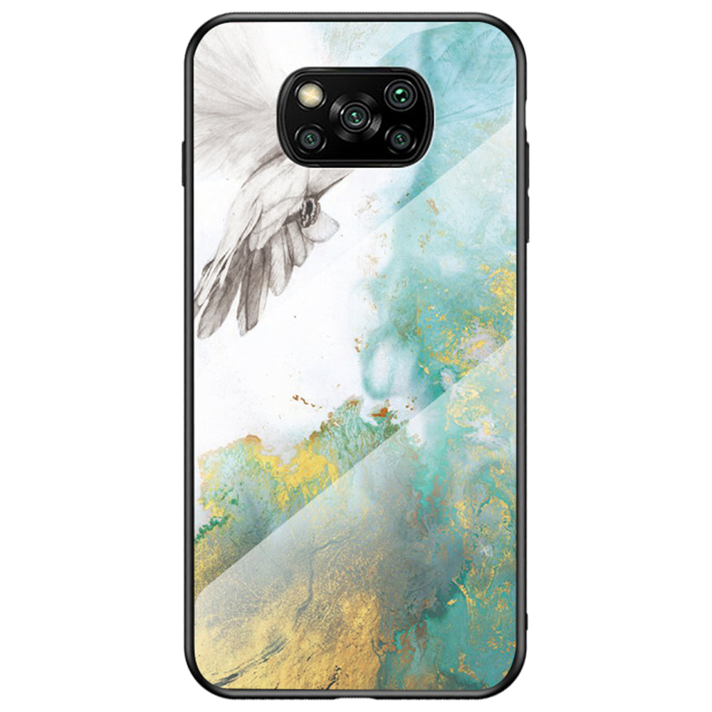 For Xiaomi Poco X3/Poco X3 Pro/Poco X3 NFC Marble Pattern Phone Case Tempered Glass+PC Back + TPU Bumper Combo Cover