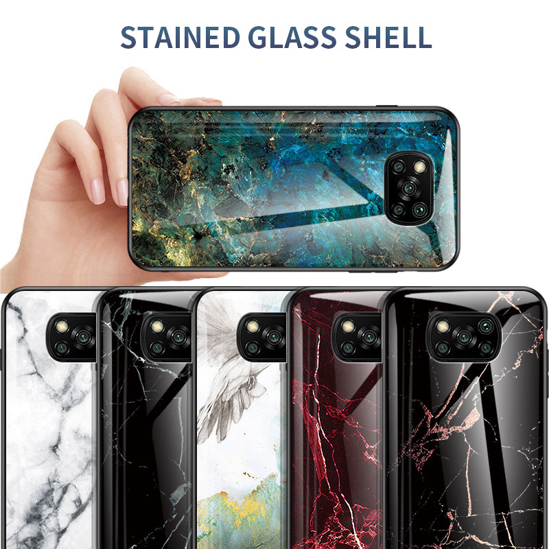 For Xiaomi Poco X3/Poco X3 Pro/Poco X3 NFC Marble Pattern Phone Case Tempered Glass+PC Back + TPU Bumper Combo Cover