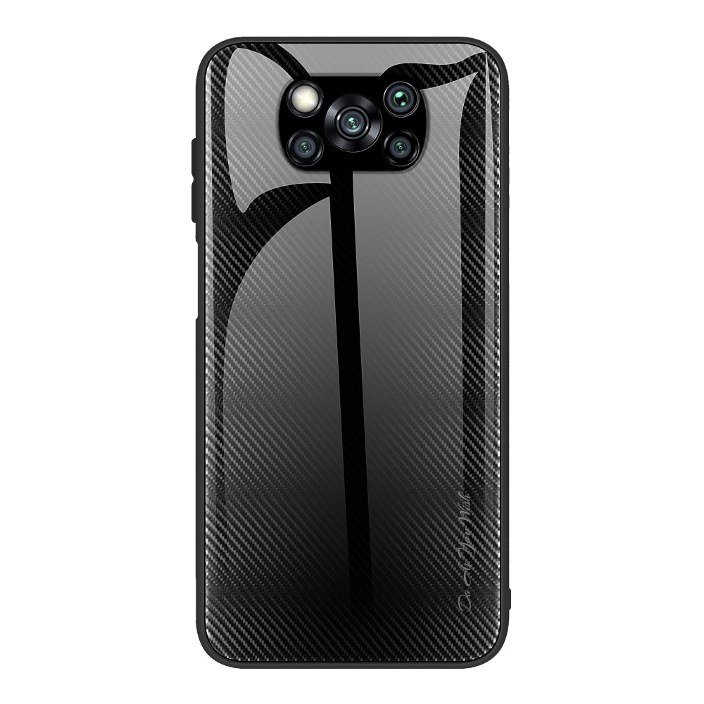 Carbon Fiber Texture Glass Back + TPU Combo Case for Xiaomi Poco X3/Poco X3 NFC