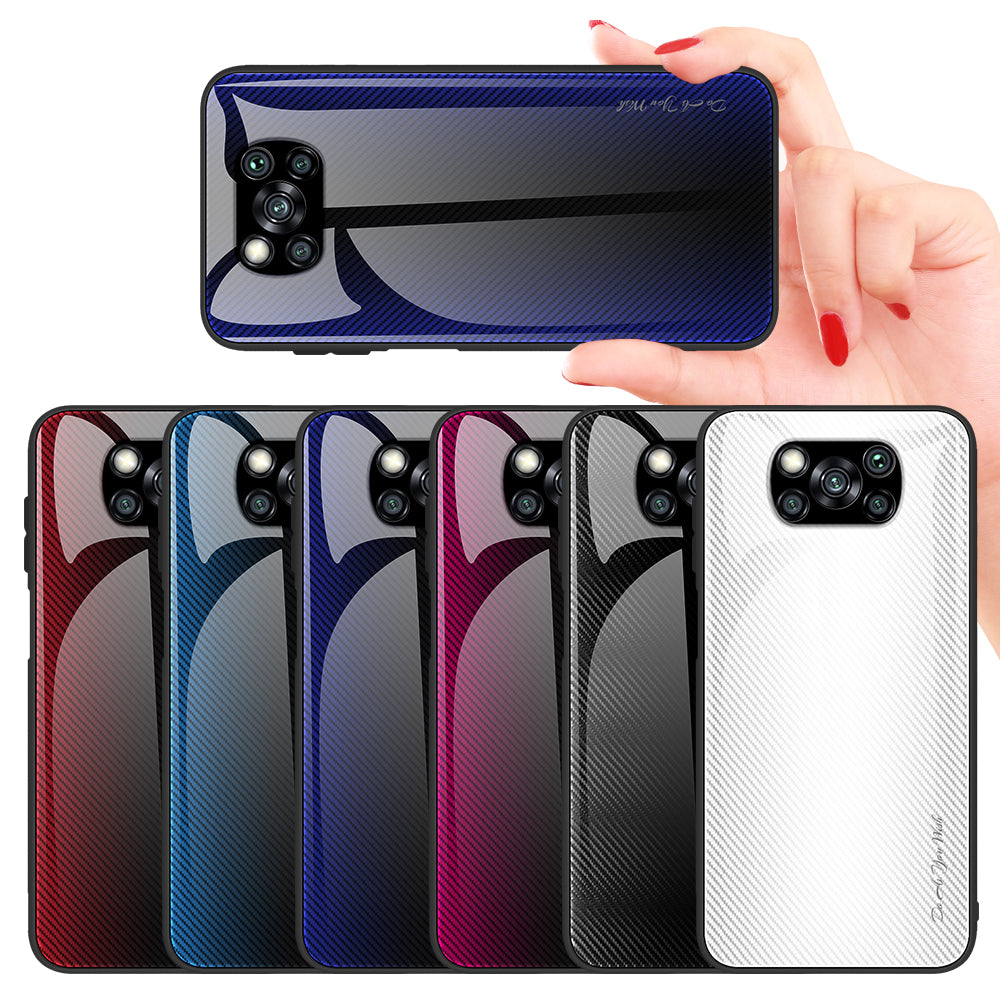 Carbon Fiber Texture Glass Back + TPU Combo Case for Xiaomi Poco X3/Poco X3 NFC