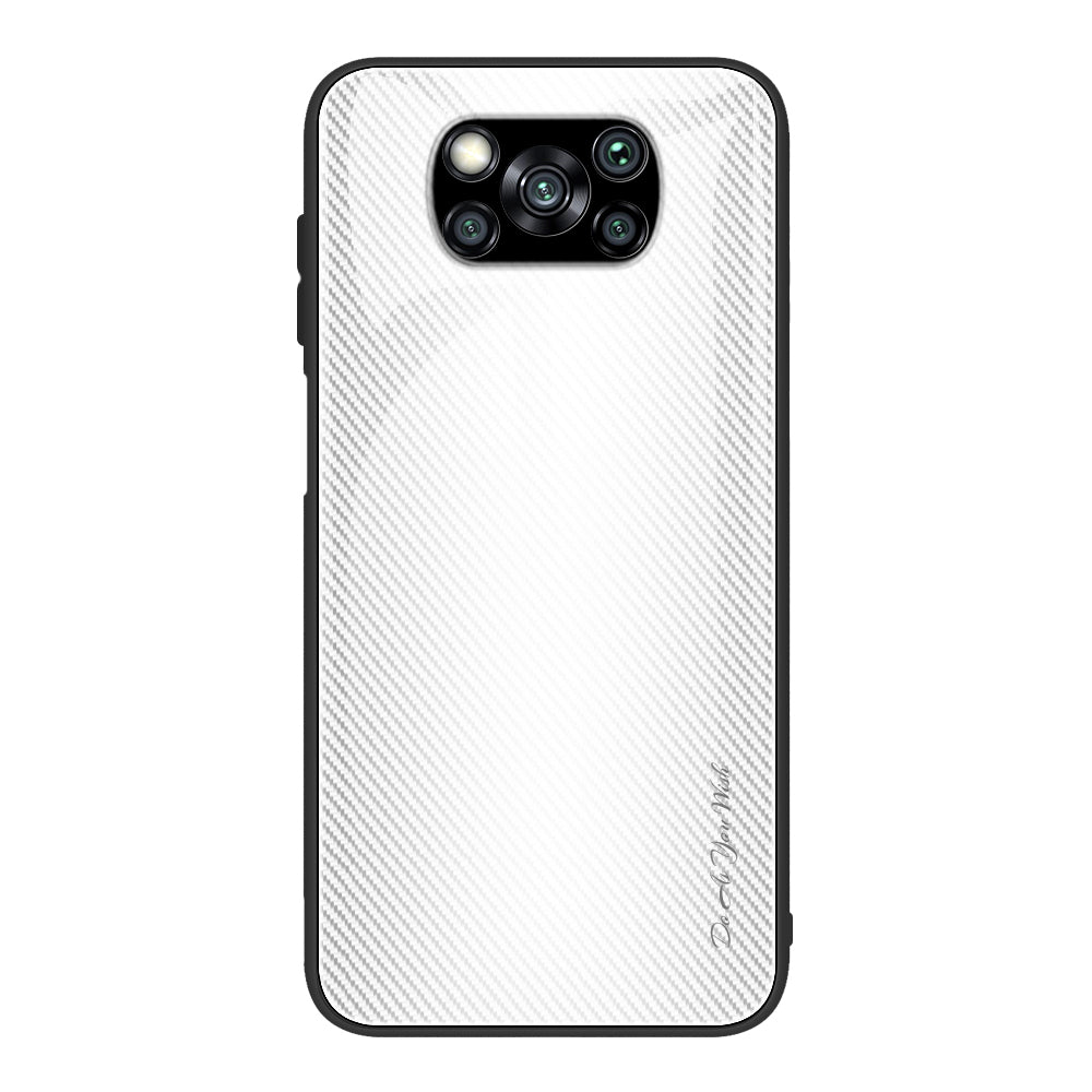 Carbon Fiber Texture Glass Back + TPU Combo Case for Xiaomi Poco X3/Poco X3 NFC