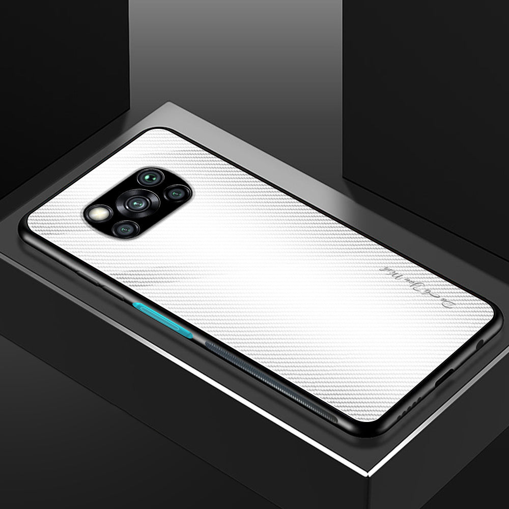 Carbon Fiber Texture Glass Back + TPU Combo Case for Xiaomi Poco X3/Poco X3 NFC