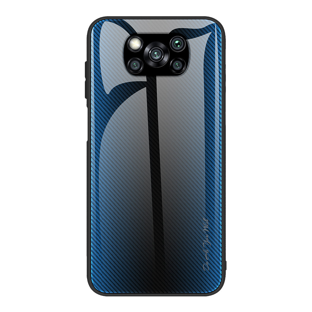 Carbon Fiber Texture Glass Back + TPU Combo Case for Xiaomi Poco X3/Poco X3 NFC